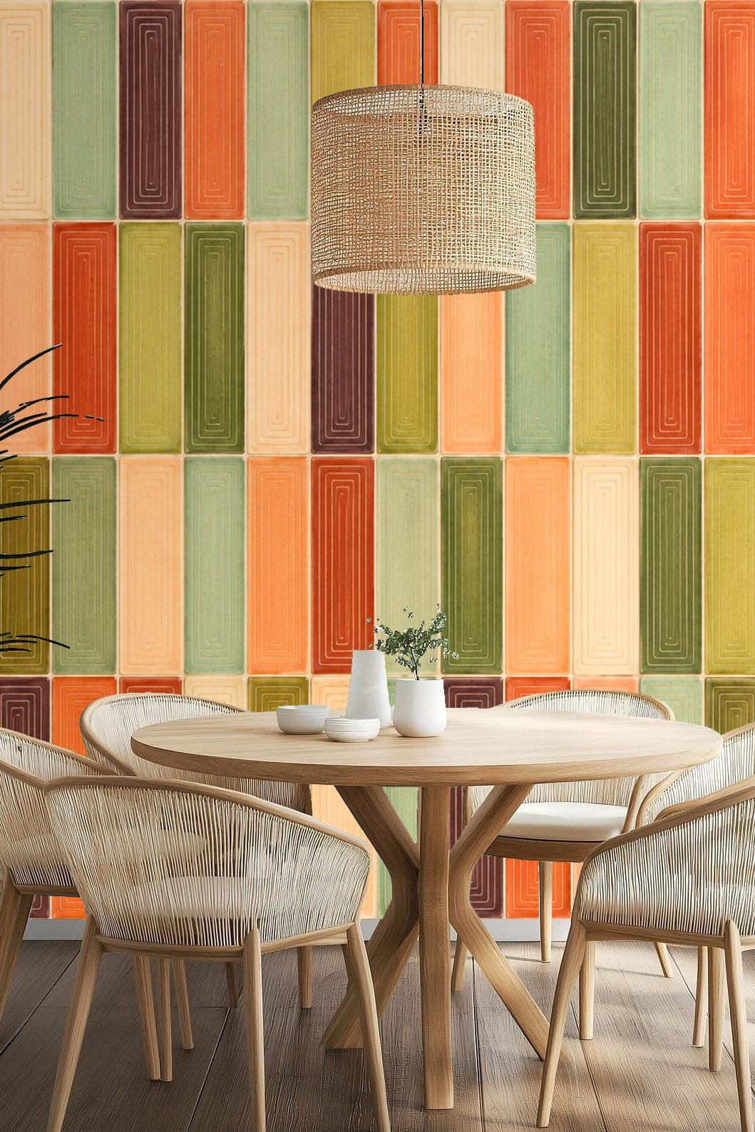 Original artwork of colorful rectangular tile blocks with concentric line texture