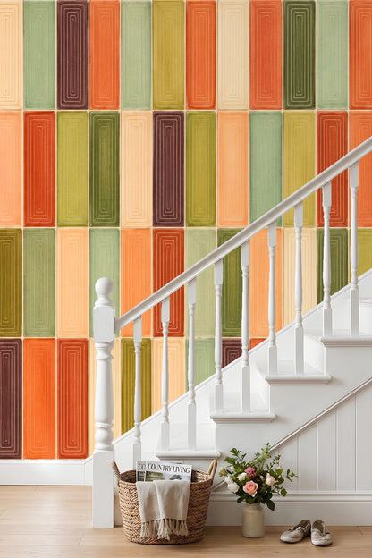 The wallpaper’s textured surface highlighting the brushstroke effect within each tile
