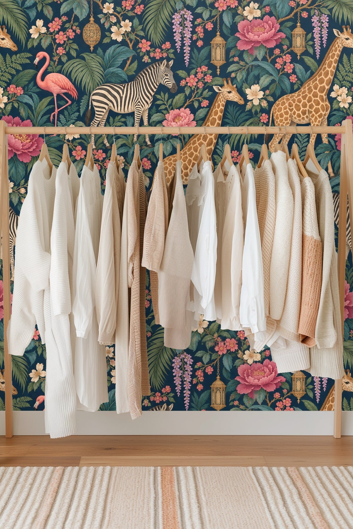 Tropical Safari Luxe wallpaper shown in an interior setting
