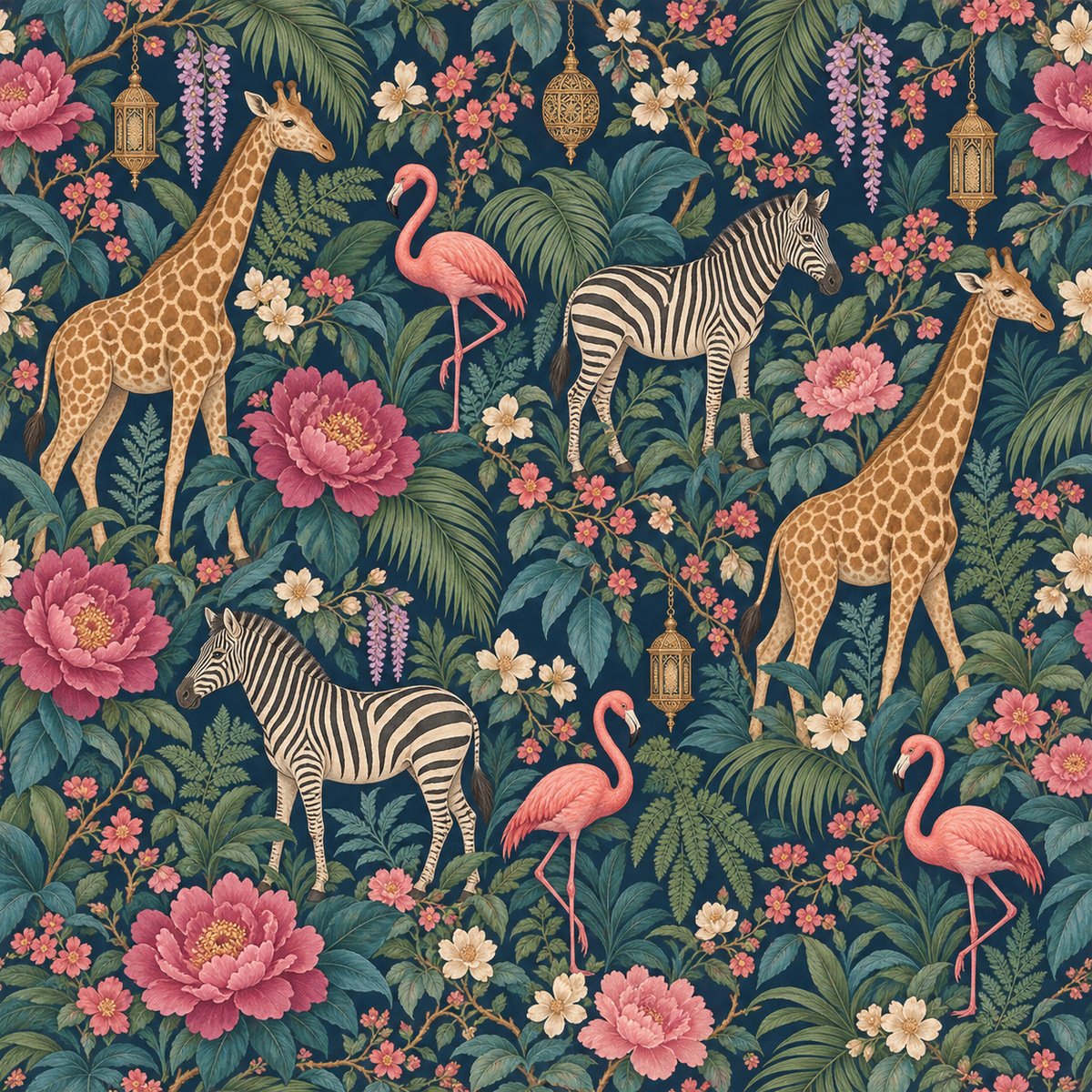 Tropical Safari Luxe wallpaper shown in an interior setting