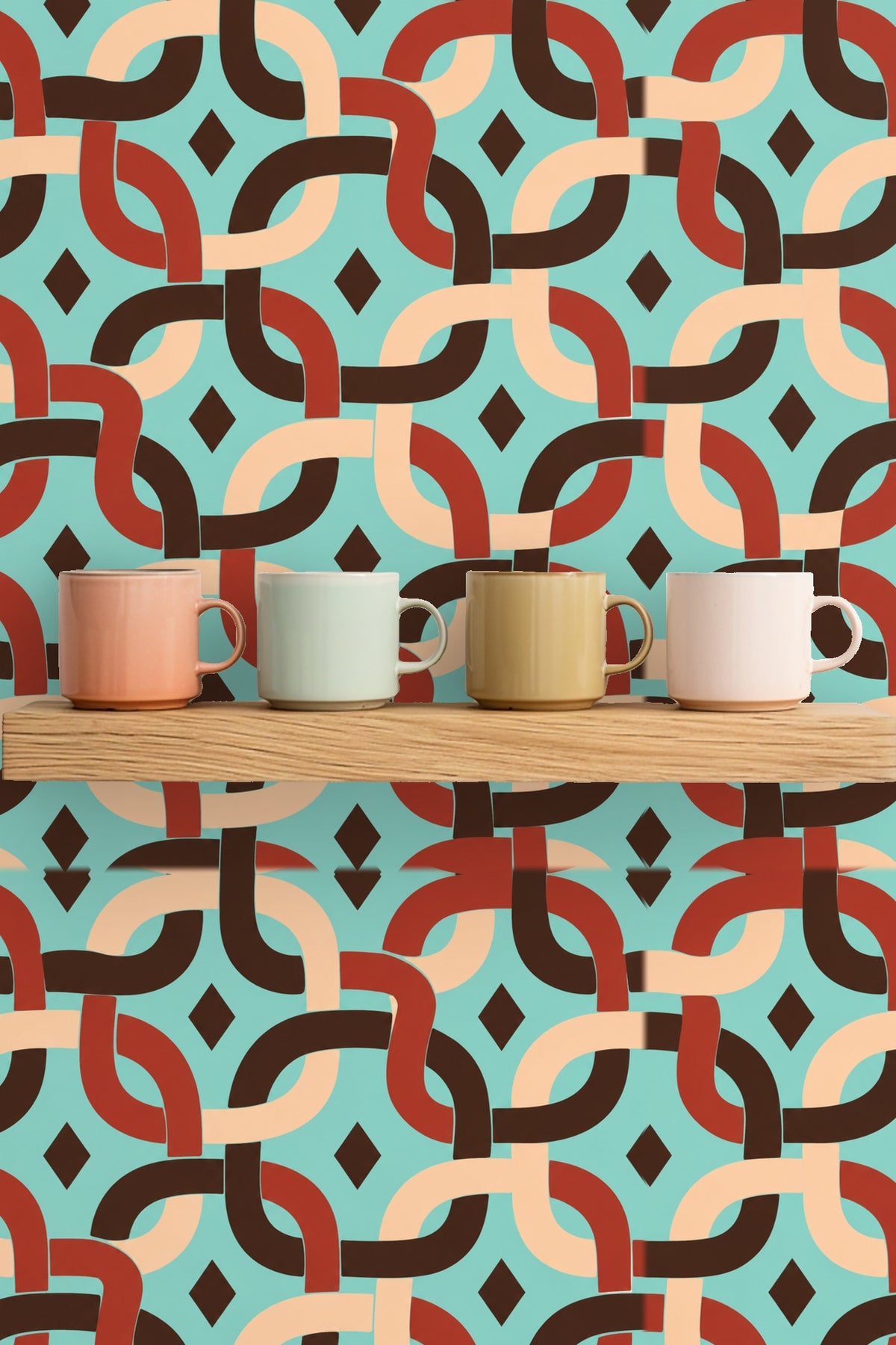 Pattern repeat showing diamond shapes between the looping chains