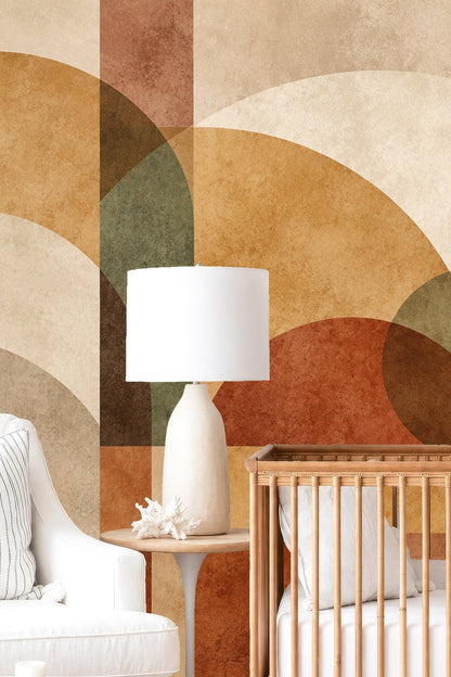 Midcentury modern inspired wallpaper pattern in a natural color story