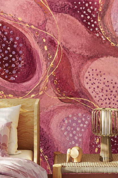Color study of watercolor textures in abstract forms from plum to soft pink