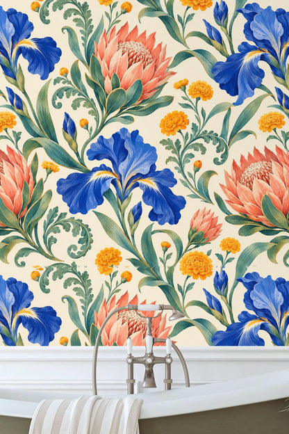 Hand-painted style flourishing green leaves and floral elements