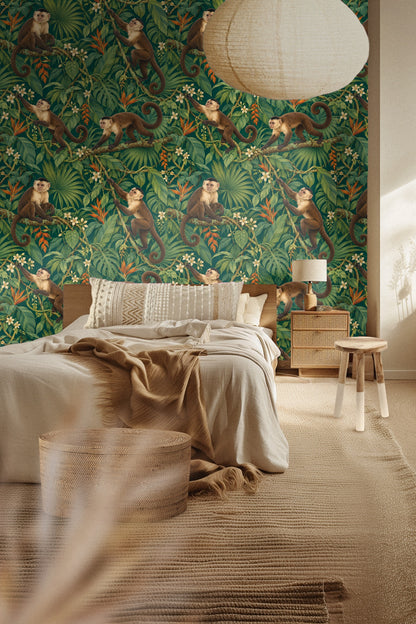 Overall wallpaper design showing rich, detailed tropical habitat with animals and plants