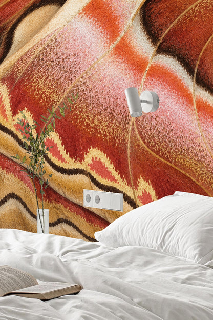 Side view of midcentury modern styled room with wallpaper accent.
