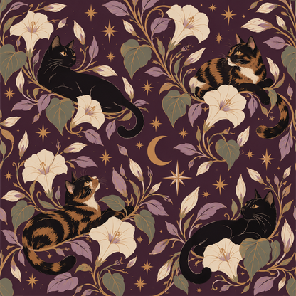 Midnight Blooms & Feline Grace wallpaper shown in an interior setting