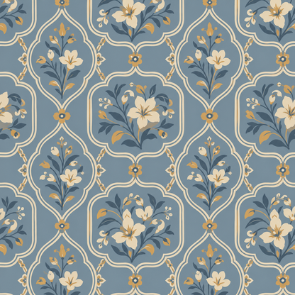 Wall detail showing small floral connectors between medallions