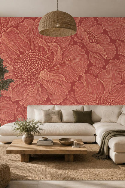 Sketch-like flower petals creating textured wallpaper effect