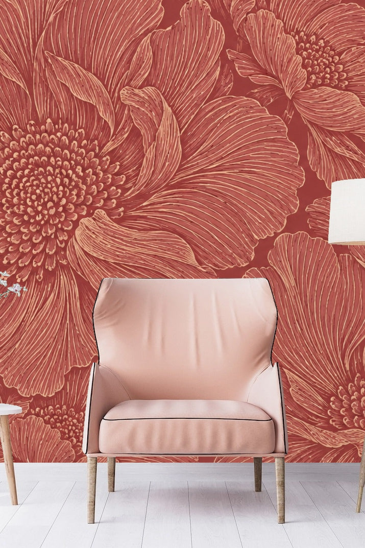 Close-up of large floral motif in burnt clay and fine linework