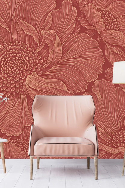 Close-up of large floral motif in burnt clay and fine linework