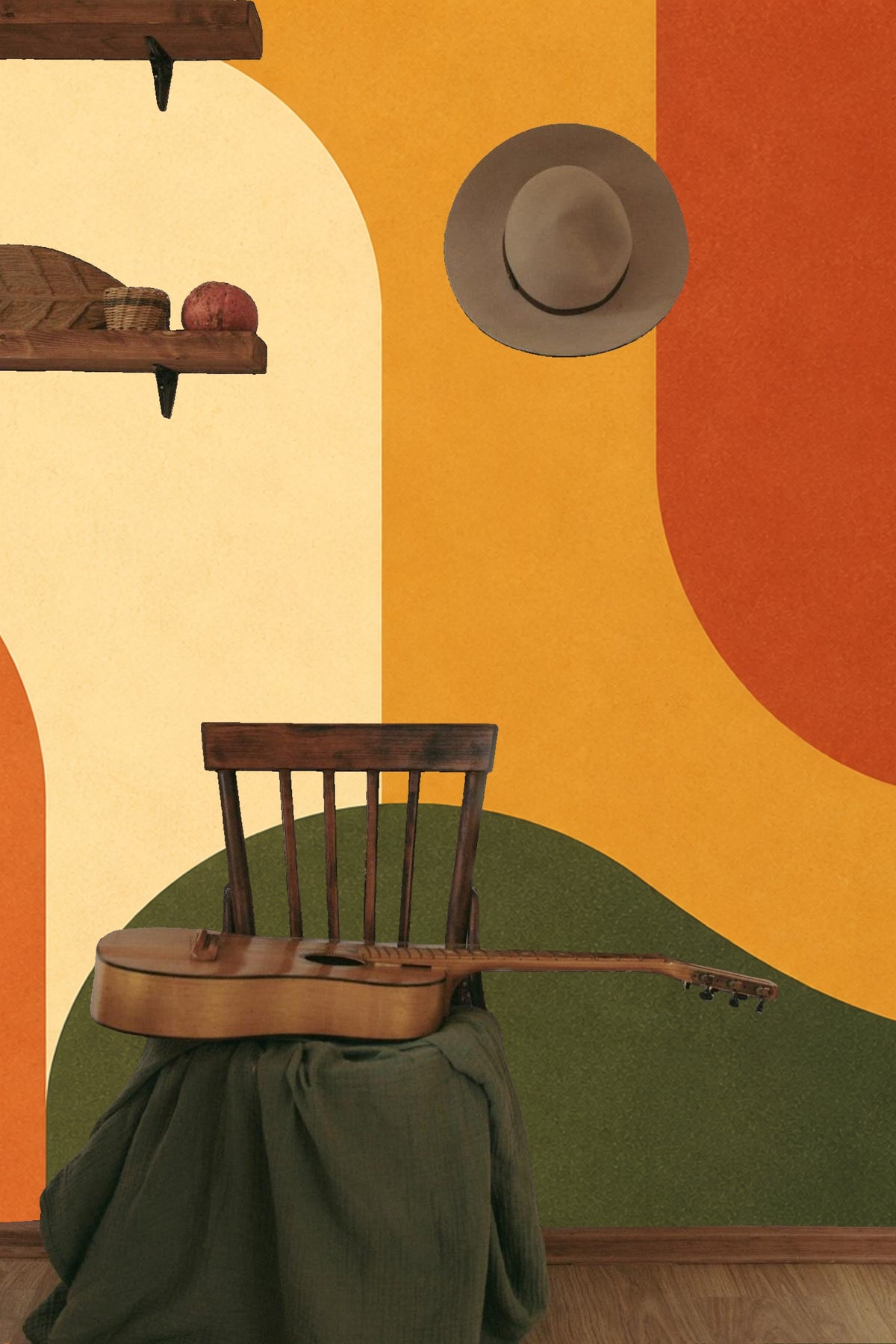 Partial wallpaper artwork image focusing on the transition between ochre and terracotta colors.