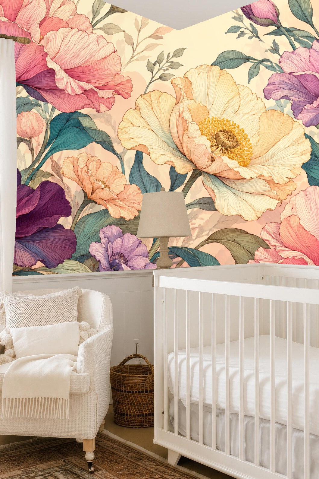 Photograph showing interaction of wallpaper design with cozy room lighting