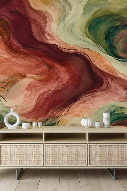 Ember Stream Mural wallpaper shown in an interior setting