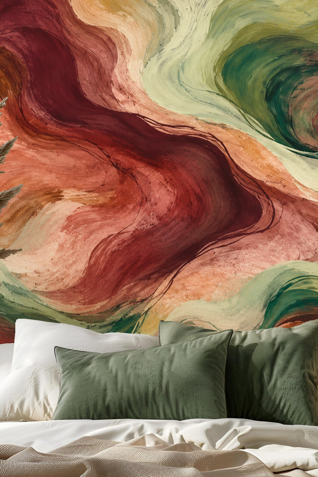 Ember Stream Mural wallpaper shown in an interior setting