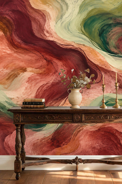 Ember Stream Mural wallpaper shown in an interior setting