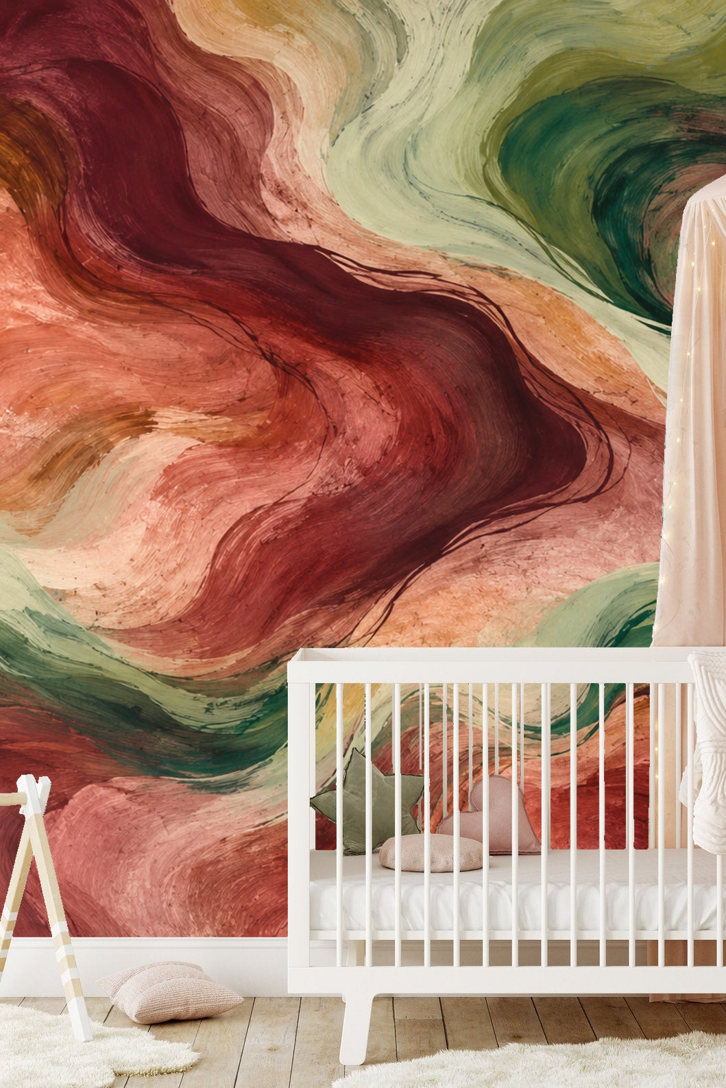 Ember Stream Mural wallpaper shown in an interior setting