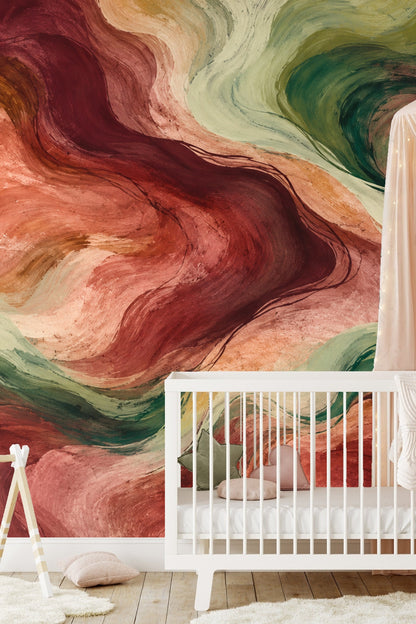 Ember Stream Mural wallpaper shown in an interior setting