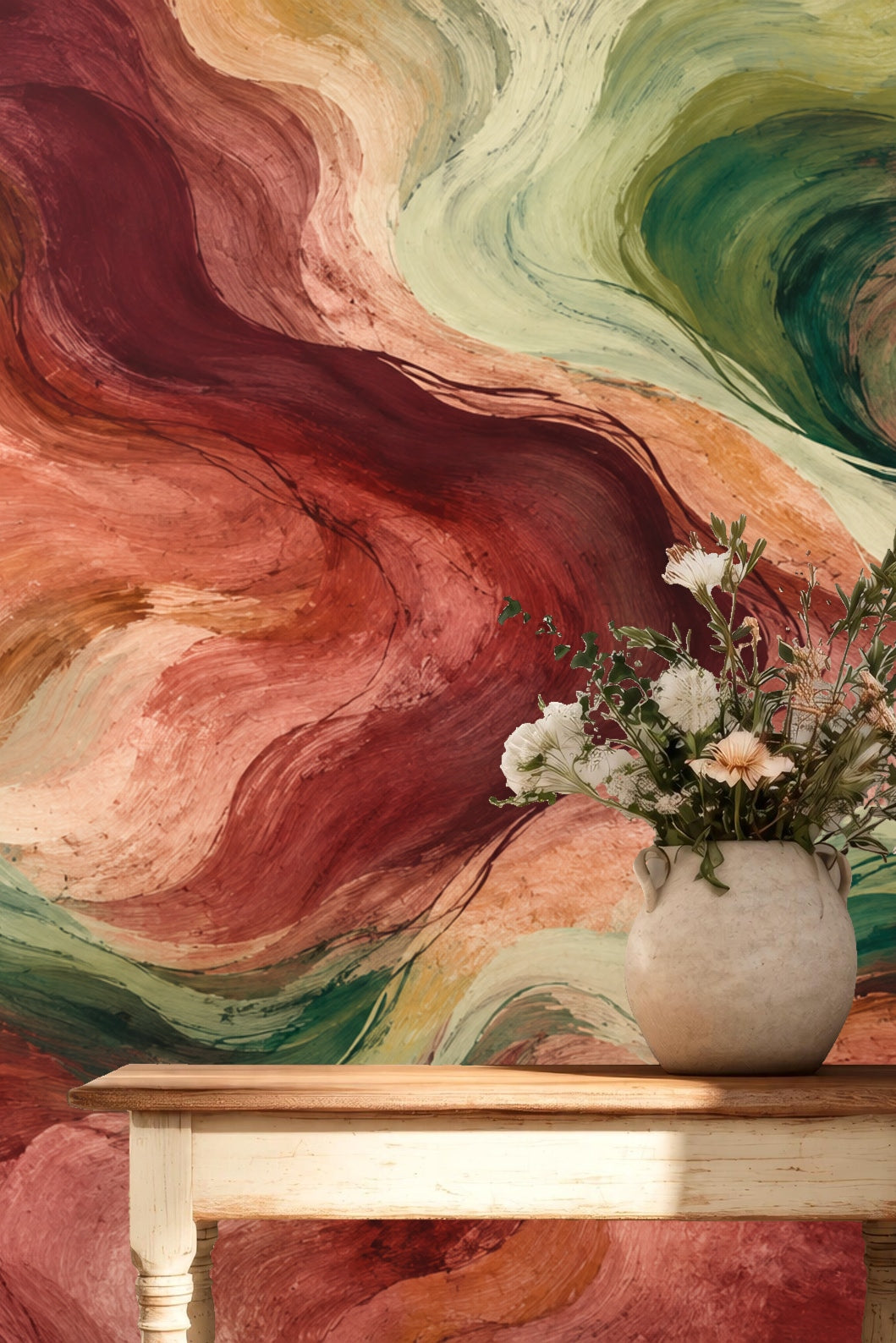 Ember Stream Mural wallpaper shown in an interior setting