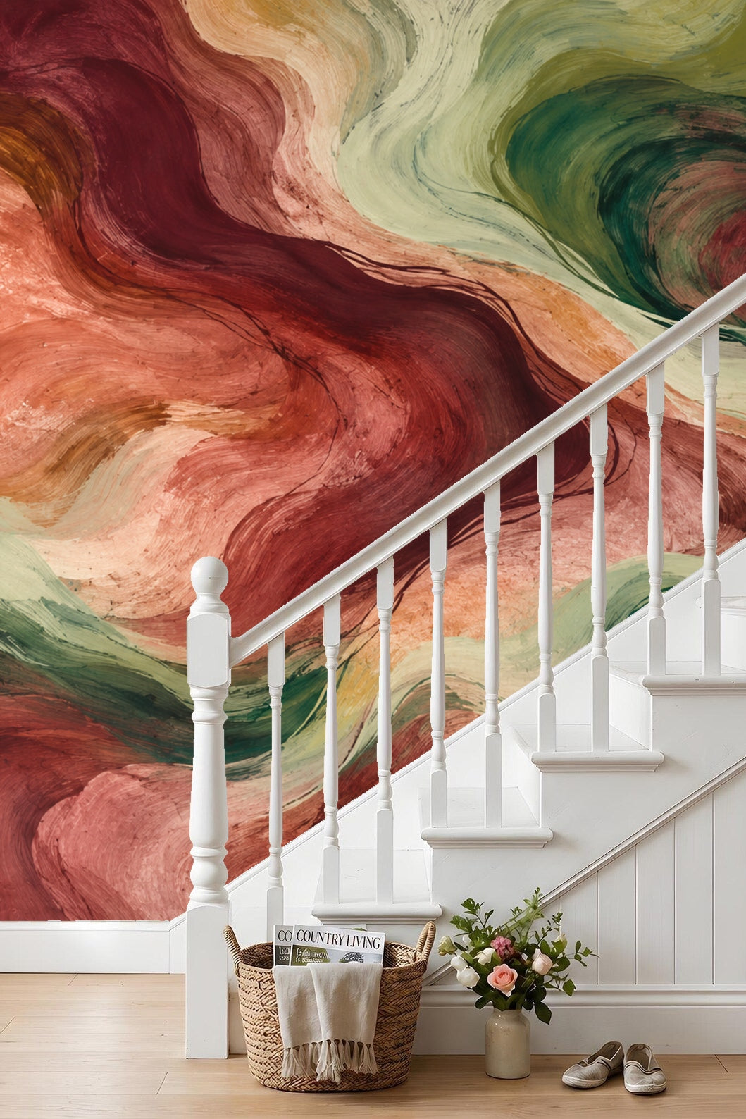 Ember Stream Mural wallpaper shown in an interior setting
