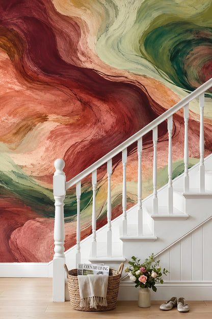 Ember Stream Mural wallpaper shown in an interior setting