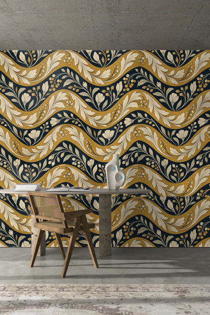 Soft cream colors on the leaves provide a delicate contrast against the dark navy background.
