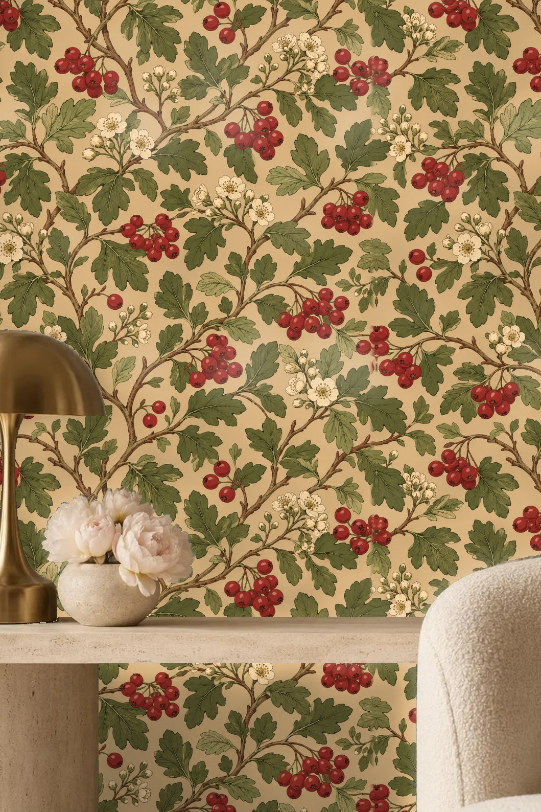 Additional wallpaper view with detailed leaves and berries pattern