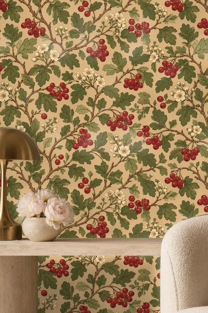 Additional wallpaper view with detailed leaves and berries pattern
