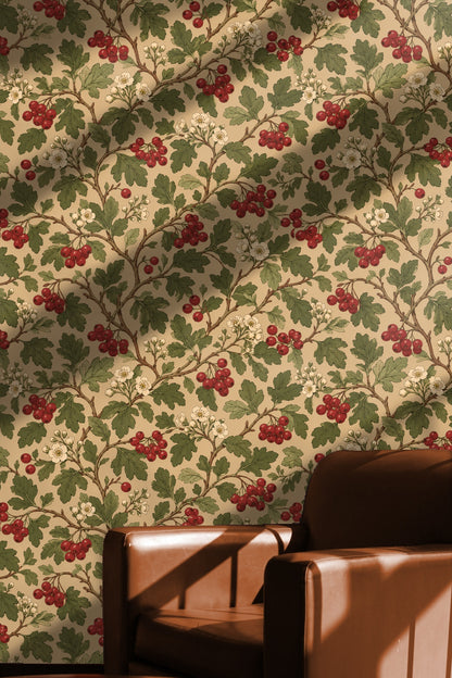 Full wallpaper panel with botanical design in room setting