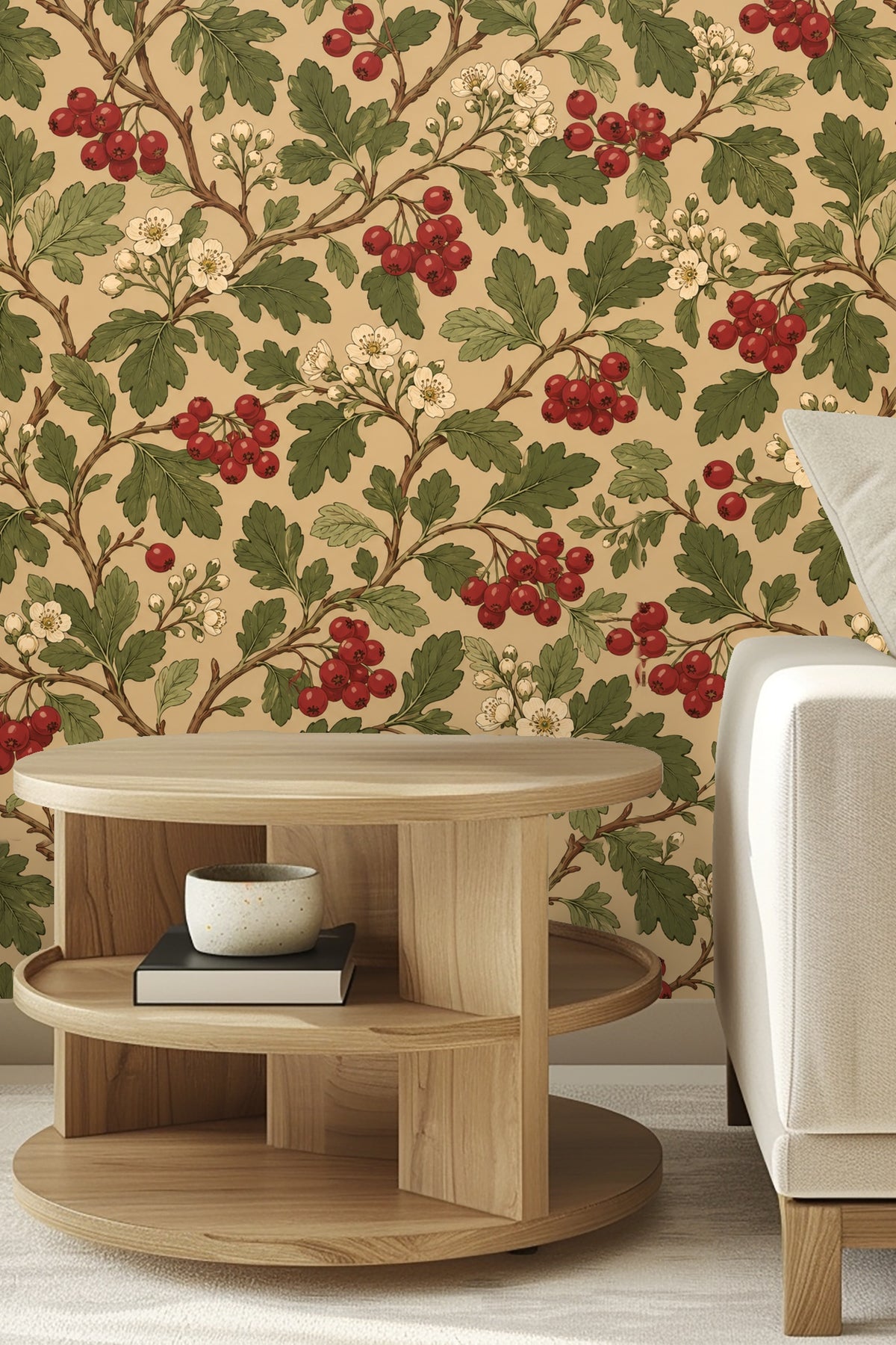 Floral wallpaper pattern displayed in natural light