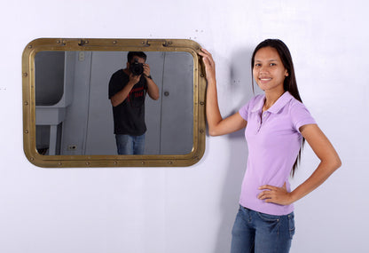 34"x24" Rectangular Porthole Mirror Antique Brass Finish