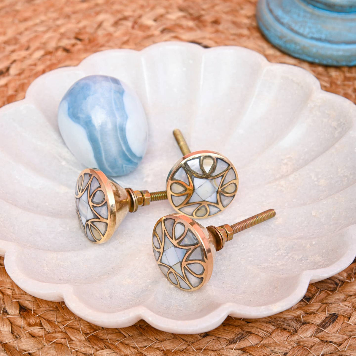 Set of Six Brass Mother of Pearl Knobs by Perilla Home — view 2