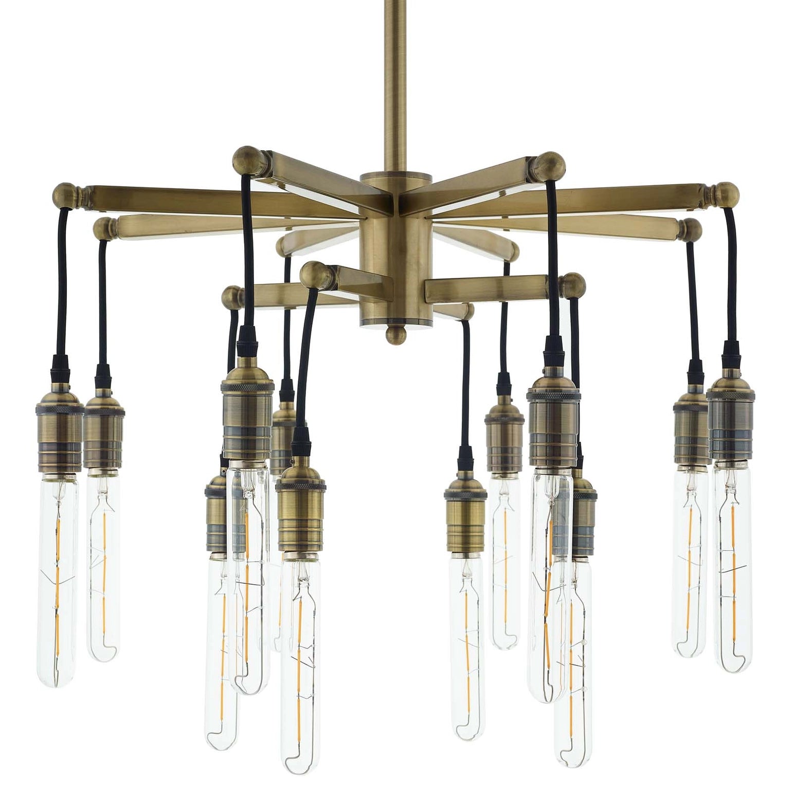 Equinox antique brass chandelier, industrial pendant ceiling light