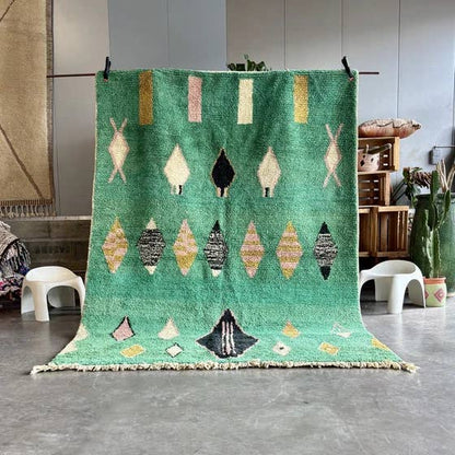 Green Beni Ourain Rug, Wool Rug , Handmade Moroccan Rugs