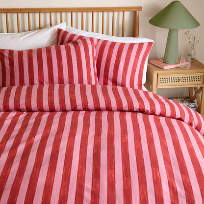 Dual Tone Striped Duvet Cover Set Pink Red by Riva Home — view 2
