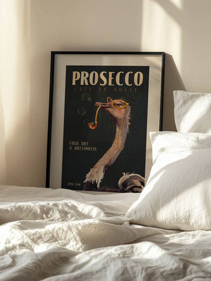 Prosecco Ostrich Art Print - Art Deco Vintage Cafe Poster by Pictufy Wholesale — view 3