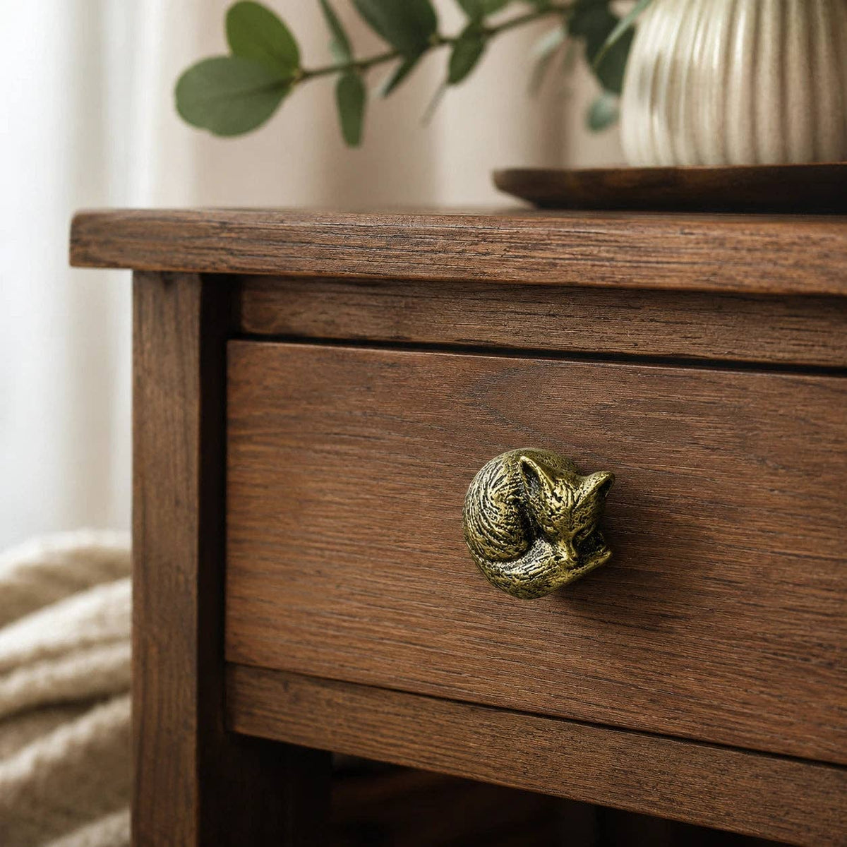 Fox Head Drawer Knob, Gold Cast Iron Cabinet Pull Hardware, 2.5" by Iron & Blossom — view 2