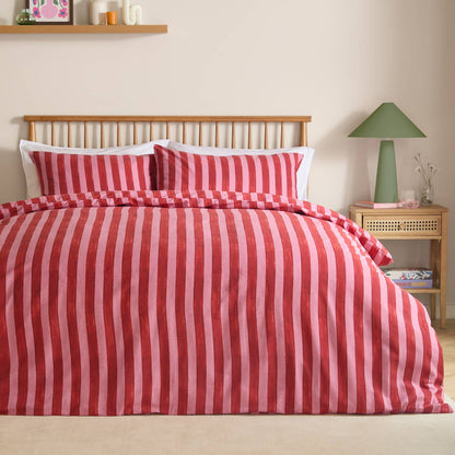 Dual Tone Striped Duvet Cover Set Pink Red by Riva Home
