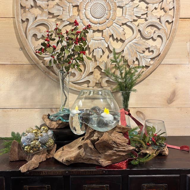 Mini Glass Terrarium On Wood (Approx. 6" X 5" X 5") by Asia West — view 4
