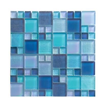 Reflections Iridescent 1" & 2" Glass Mosaic Tile, Backsplash For Kitchen and Bathroom, Swimming Tiles - 5 Square Feet Per Carton - Aqua Blue by WS Tiles
