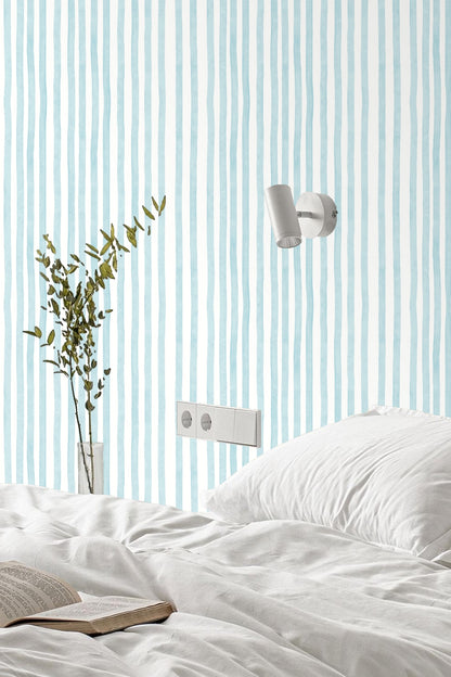 Rippled vertical pale blue and white striped wallpaper artwork