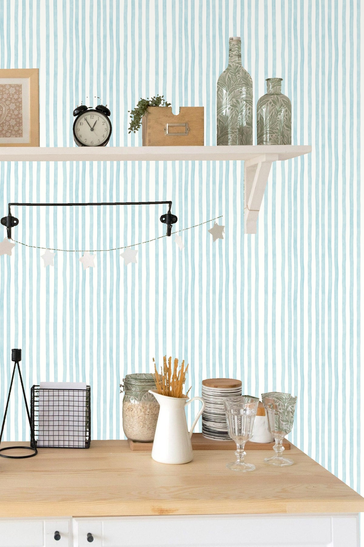 Artful close shot of textured vertical stripes in gentle blue ink