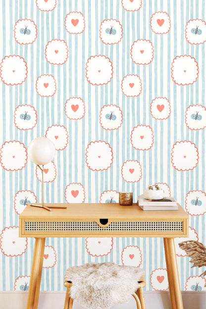 Playful Stripes & Doodles wallpaper shown in an interior setting