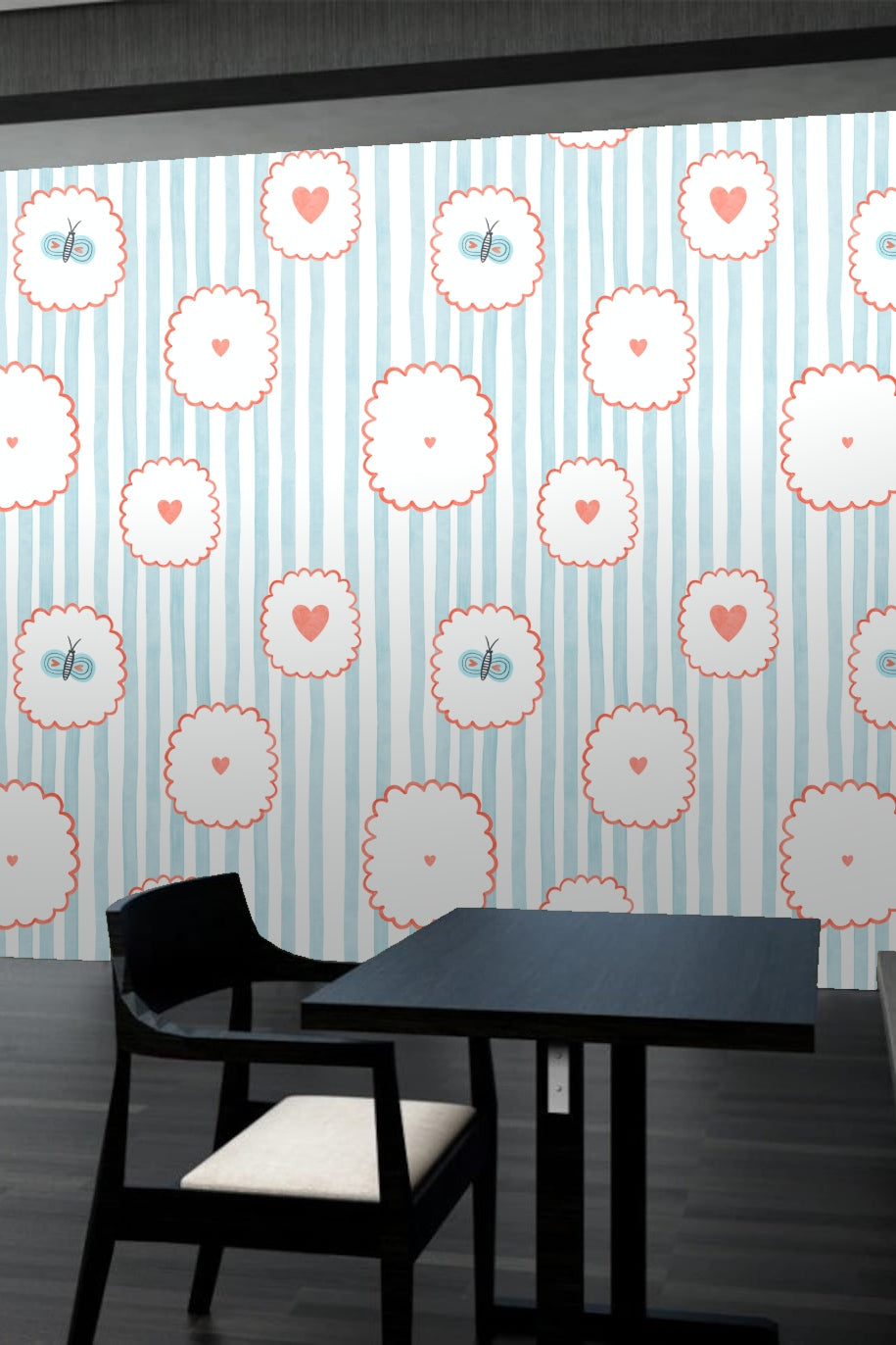 Playful Stripes & Doodles wallpaper shown in an interior setting
