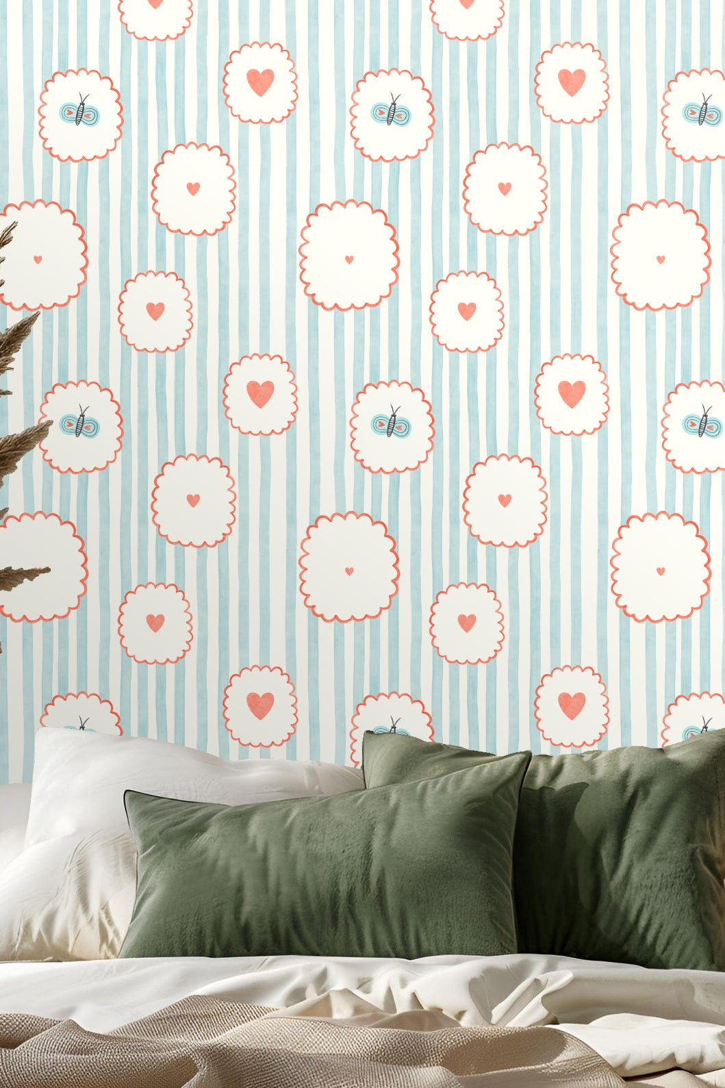 Playful Stripes & Doodles wallpaper shown in an interior setting