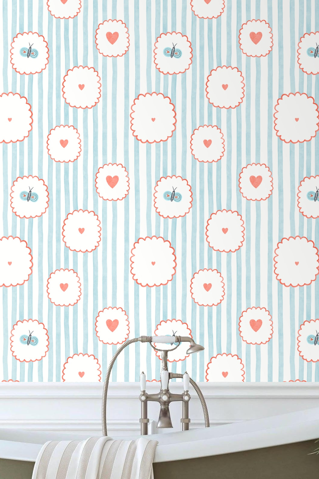 Playful Stripes & Doodles wallpaper shown in an interior setting