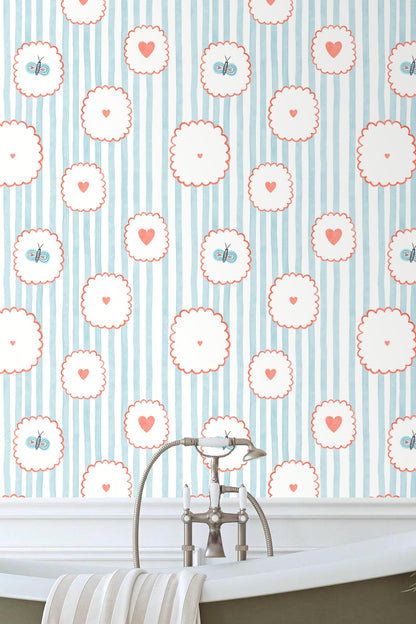 Playful Stripes & Doodles wallpaper shown in an interior setting