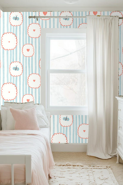 Playful Stripes & Doodles wallpaper shown in an interior setting