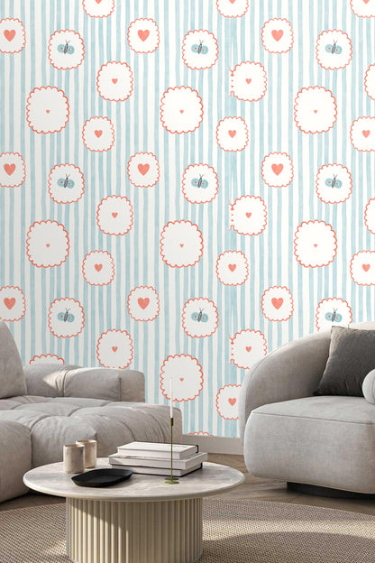 Playful Stripes & Doodles wallpaper shown in an interior setting