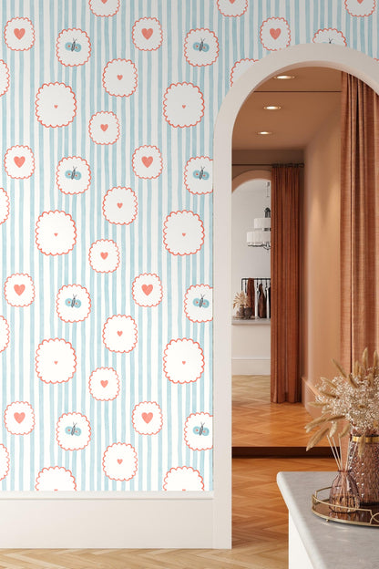 Playful Stripes & Doodles wallpaper shown in an interior setting